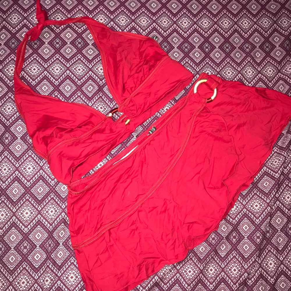 Red Halter Skirt Two Piece Bikini